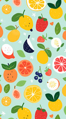 Digital fruit minimalist illustrator in a naive childish style abstract graphic poster background