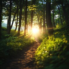 Obraz premium sunlight illuminating a forest path