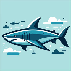 A simple and minimalist illustration of a shark with clean lines and a modern aesthetic. Perfect for creative projects, logos, and educational materials.