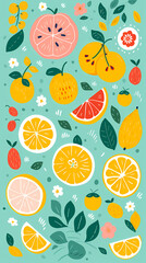 Digital fruit minimalist illustrator in a naive childish style abstract graphic poster background