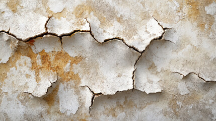 Obraz premium An artistic interpretation of an aged plaster surface, with deep fissures running through its structure, revealing layers of erosion