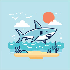 A simple and minimalist illustration of a shark with clean lines and a modern aesthetic. Perfect for creative projects, logos, and educational materials.