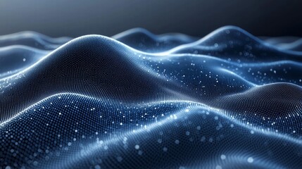 Digital abstract art shows glowing particles in wave formation