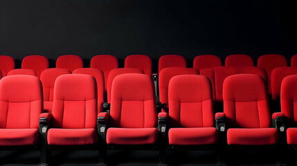 Obraz premium Rows of Empty Red Cinema Seats in a Dark Auditorium