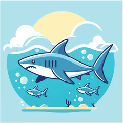 Obraz premium A minimalist and simple shark illustration with a sleek design. Ideal for branding, digital artwork, or educational content.