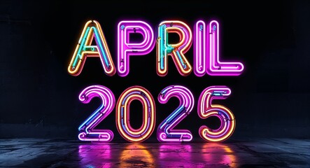 april 2025 colorful neon graffiti lettering on plain black background