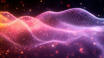 Abstract waves of sparkling particles are displayed in the image