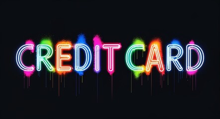 Obraz premium Credit card colorful neon graffiti lettering on plain black background