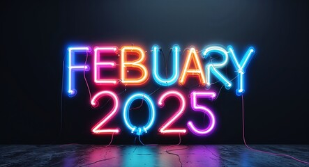 february 2025 colorful neon graffiti lettering on plain black background