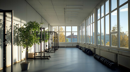 Obraz premium Bright And Spacious Gym With Sunlight Streaming Through Large Windows