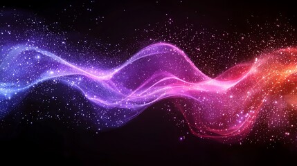 Abstract colorful flowing waves with sparkling lights across dark space