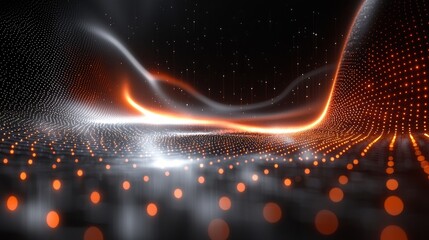 Abstract design shows vibrant orange and white digital lights