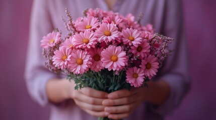 Pink Flowers Bouquet in Hands for Nature Beauty