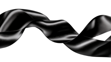 Elegant black ribbon with soft fabric texture, classic mourning or decoration element, isolated on transparent background 