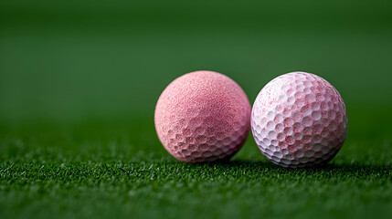 Naklejka premium Pink and White Golf Balls on Green Grass