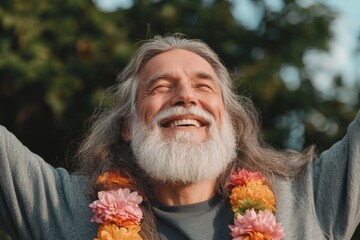 Man Smiling with Flower Garland