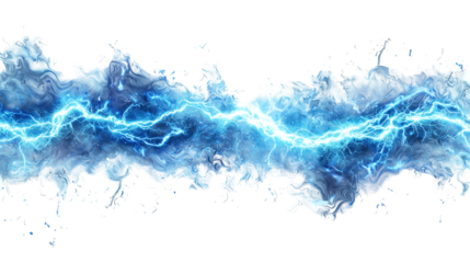 Electric blue thunderbolt with jagged lightning streaks, high-voltage energy effect, isolated on transparent background 