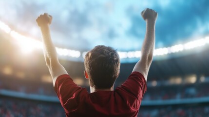 man celebrates victory in stadium