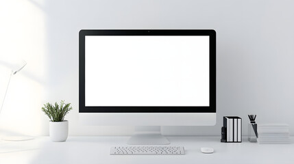 Fototapeta premium Modern Workspace Clean Desk Setup with Blank Screen Computer