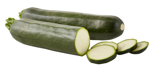 fresh green long zucchini cut out isolated transparent background