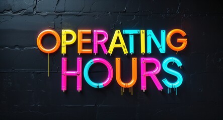Obraz premium operating hours colorful neon graffiti lettering on plain black background