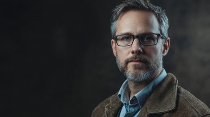 Fototapeta premium Serious Middle Aged Man, Professional Portrait, Dark Backdrop