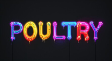 Obraz premium Poultry colorful neon graffiti lettering on plain black background