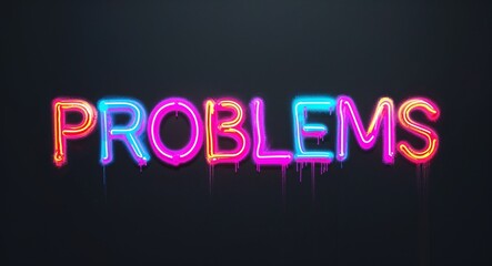 Obraz premium problems colorful neon graffiti lettering on plain black background
