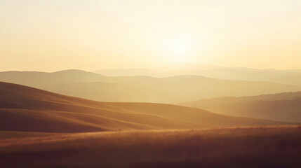 Fototapeta premium Golden hour bathes rolling hills in warm light, creating a serene and peaceful landscape