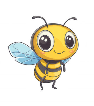 recommend clip art: Cute cartoon bee flying and smiling on transparent background