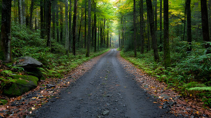 Fototapeta premium Forest Path Winding Through Lush Green Woods