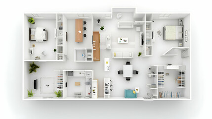 Modern Three Bedroom Apartment Floorplan 3D Rendering