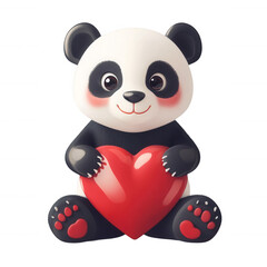 Fototapeta premium Cute panda holding a red heart on transparent background