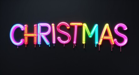 Fototapeta premium christmas colorful neon graffiti lettering on plain black background