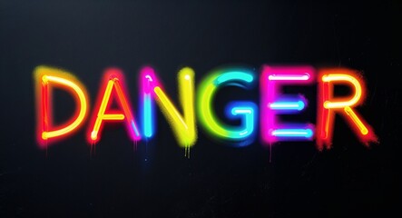 danger colorful neon graffiti lettering on plain black background