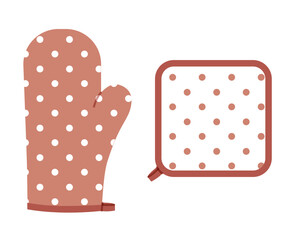 Oven Gloves Mitt and potholder cartoon Mocha Mousse polka dot pattern Fashion hand accessory clothing technical illustration garment. Vector style flat template CAD sketch outline on white background