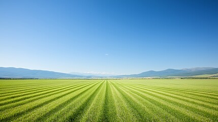 Naklejka premium Vast Green Field Under a Bright Blue Sky