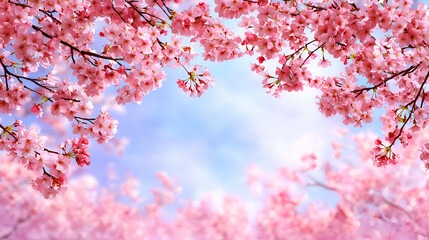 Obraz premium Pink Cherry Blossoms Against a Soft Blue Sky