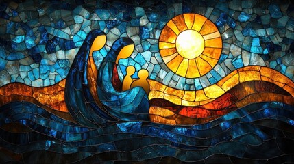 Nativity Scene Stained Glass Christmas Mosaic Holy Family Artwork