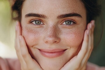 Portrait of a smiling woman with freckles