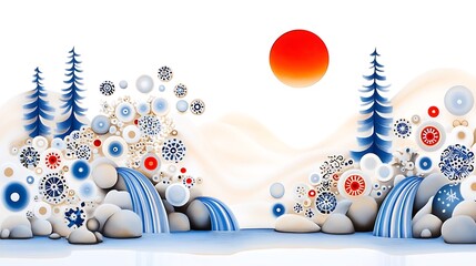 Obraz premium Tranquil waterfalls scenic nature digital artwork serene environment panoramic view