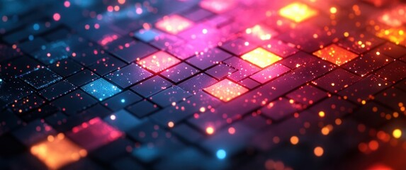 Obraz premium Close-up View of Scattered Python Programming Tiles in Vibrant Digital Art Style with Copy Space