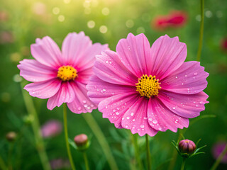 Fototapeta premium pink daisy flowers. flower, pink, nature, plant, garden, daisy, blossom, spring, flora, summer, cosmos, petal, bloom, flowers, purple, beauty, yellow, macro, closeup, floral, color, bright, beautiful,