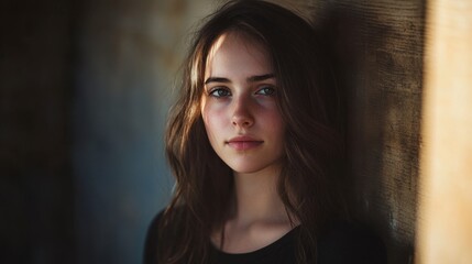 Thoughtful Caucasian Girl Portrait, Natural Light, Minimalist Beauty