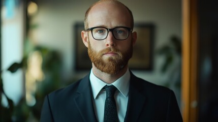 Fototapeta premium Confident Businessman in Suit with Focused Expression, Success