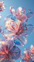 Fototapeta premium Digital technology blue sky glitter glass azalea poster background poster background
