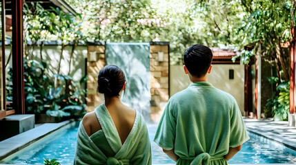 Couple Relaxing by Poolside Illustration