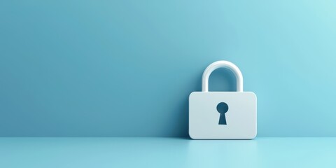 Fototapeta premium A minimalistic illustration featuring a white padlock against a soft blue background, symbolizing security and protection.
