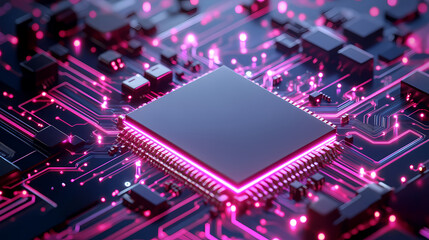 Obraz premium 3D rendering of a purple circuit board with a chip