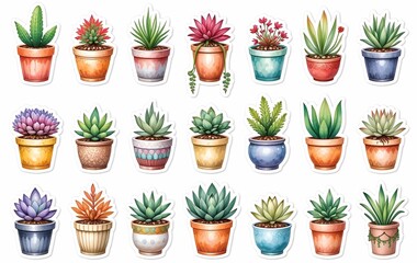 Fototapeta premium Plant stickers, houseplant succulents background image, leaf texture banner